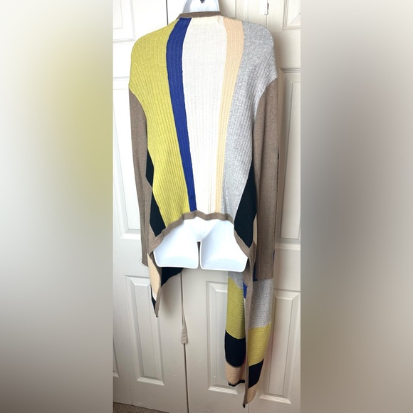 Anthro SPARROW Calculation Cardigan Wrap Sweater Ribbed Knit Color Block Black - Picture 8 of 12